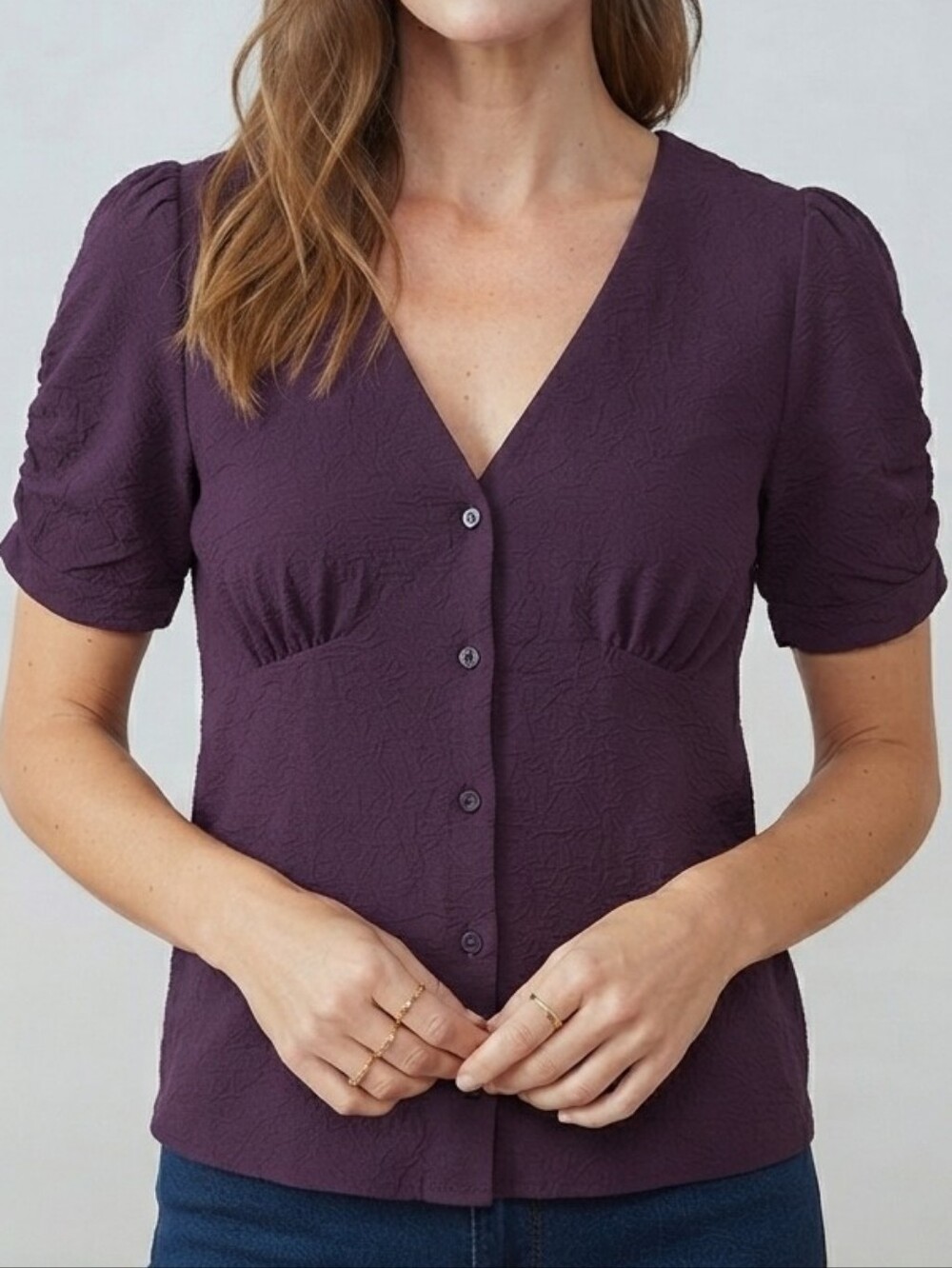 NEVER WORN Old Navy V-Neck Short Sleeves Button-Front Top Burgundy Plum XL
